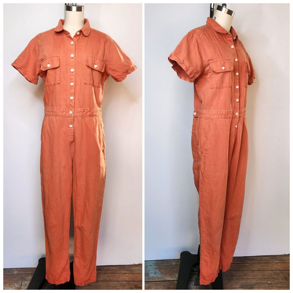 Vintage Burned Orange Jumpsuit Playsuit Pantsuit - Workwear Boho 90s Y2K S